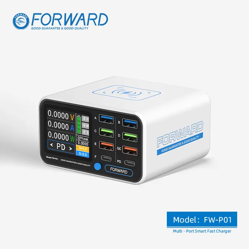 Picture of Super fast charger with QC3.0 65W 6 USB 2 PD Port for ipad mobile phones smart watch Fast Charger Color LCD Display Sunshine Relife Koocu Mechanic Forward Multi