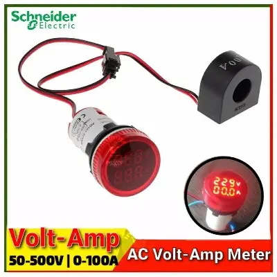 Picture of AC 50-500V Round LED Dual Display AC Voltage Ampere Meter Digital Voltage Current  Meter Indicator Lamp 22mm Hole Red