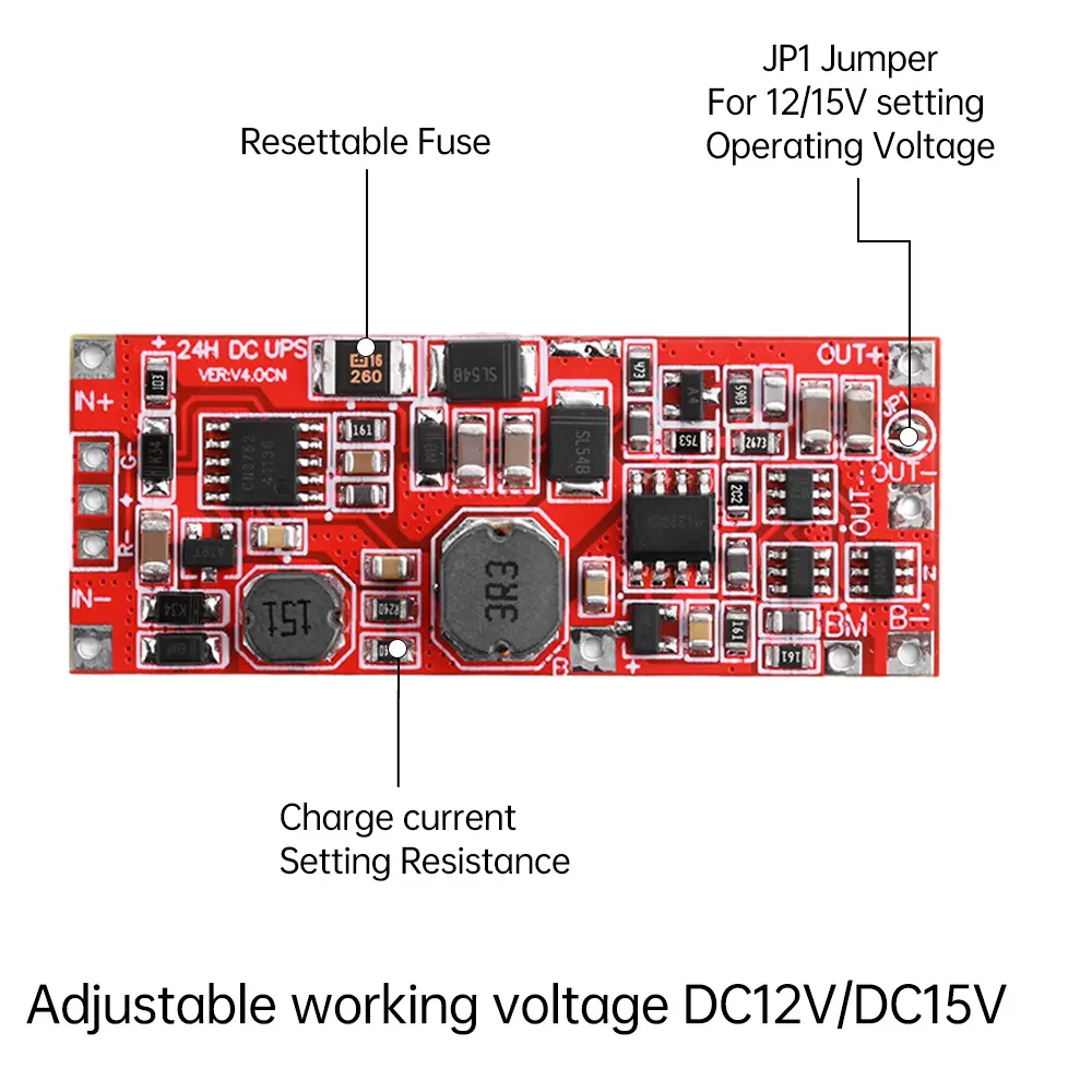 Picture of DC 12V/15V 24W 1A UPS Power Supply Module Uninterruptible Power Control Board 2S V4.0CN Charging Step Up Protection Module Multicolor