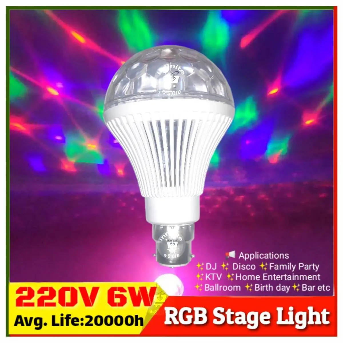 Picture of RGB DJ Light  Crystal Stage Light Magic Crystal Bulb 6W E27 Pin Colorful DJ Disco Party KTV Home Effect Stage effect Bulb White