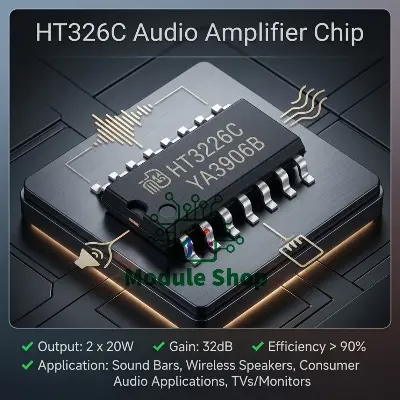 Picture of HT326C ESop-16 HT326 Class D Audio Amplifier Chip 2x20w Stereo 32dB Gain 4.5V to 20V Supply for ・Sound Bars ・Wireless Speakers
・Consumer Audio Applications
・TVs/MonitorsCA-502MT ZK-MT21 ZK-502MT CA-MT21 Silver