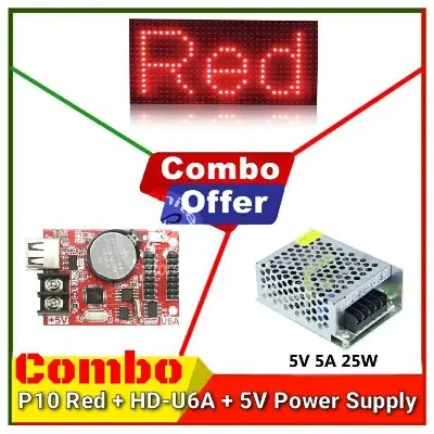 Picture of P10 Red Green White LED module DIP 32*16 + HD-U6A Led Controller + 5V A Power Supply Combo Package for Single color LED display Scrolling message led sign Digital Clock 