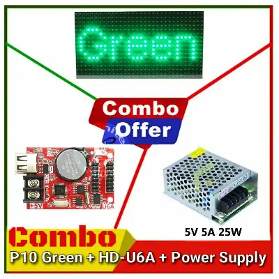 Picture of P10 Red Green White LED module DIP 32*16 + HD-U6A Led Controller + 5V A Power Supply Combo Package for Single color LED display Scrolling message led sign Digital Clock 