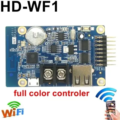 Picture of HD-WF1 WiFi+ USB asynchronous 7 color led control card 40K Point 32x1280 16x1280 pixels for P5 P6 P10 P12 Color 32x32 32x16 display led sign controller with 2x hub75 port using 5V 5A Power Supply Red