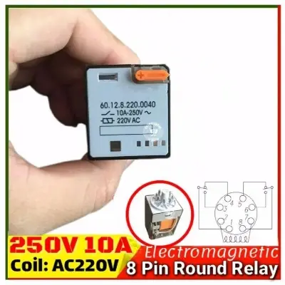 Picture of Relay 220VAC 10A Mini Electromagnetic Relay 60.12.8.220.0040 General Purpose Relay Coil Voltage AC 220V 2 pole 8 Pin Round Use for Household and Industrial Similar Finder Fender MK2-P1 Dark Grey
