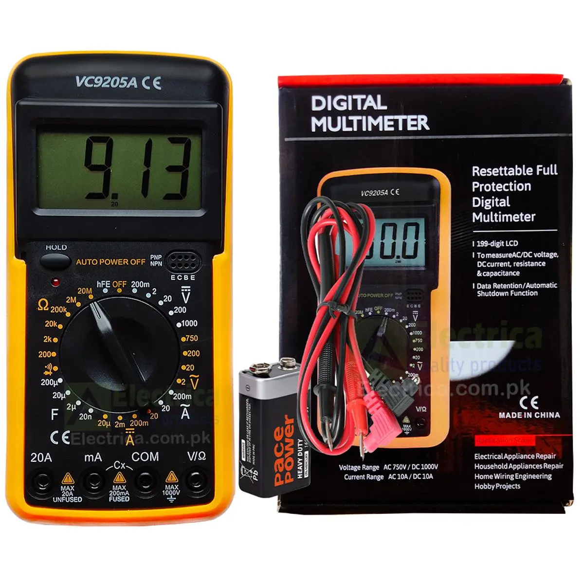 Picture of 9205A Digital Multimeter  Volts Amps Resistors Ohms Transisor Tester VC-9205A