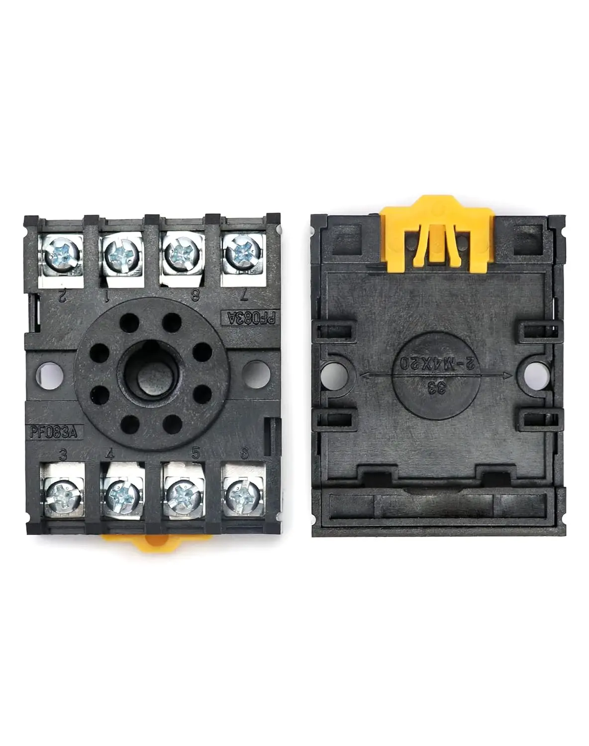 Picture of DIN Rail Mounted 8 Round Pins Relay Holder Socket 8 Pin Reay Base 2-M4X20 for MK2P-I AH2-Y For Omron Finder 8 pin Relay Temperature and Timers 8 Pin Round Base