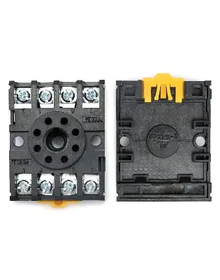 Picture of DIN Rail Mounted 8 Round Pins Relay Holder Socket 8 Pin Reay Base 2-M4X20 for MK2P-I AH2-Y For Omron Finder 8 pin Relay Temperature and Timers 8 Pin Round Base