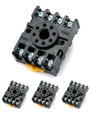 Picture of DIN Rail Mounted 8 Round Pins Relay Holder Socket 8 Pin Reay Base 2-M4X20 for MK2P-I AH2-Y For Omron Finder 8 pin Relay Temperature and Timers 8 Pin Round Base