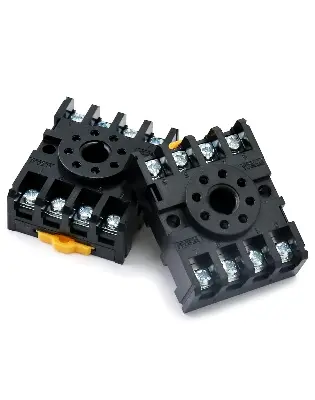 Picture of DIN Rail Mounted 8 Round Pins Relay Holder Socket 8 Pin Reay Base 2-M4X20 for MK2P-I AH2-Y For Omron Finder 8 pin Relay Temperature and Timers 8 Pin Round Base