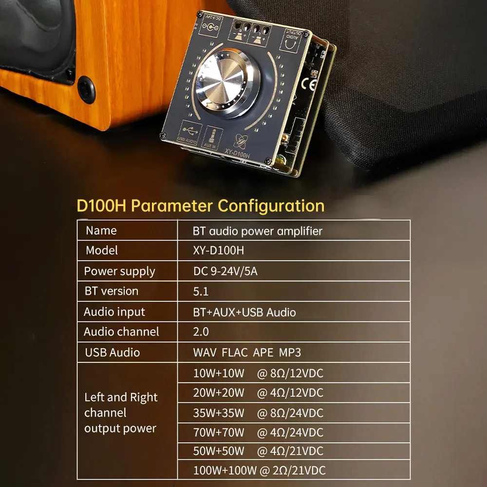 Picture of XY-D100H Hifi Level 100W+100W Stereo Bluetooth Digital Amplifier Board Tpa3116 Module Power Amplifier Board Supports App Similar ZK-MT21 ZK-502L ZK-502MT ZK-TB21 Black
