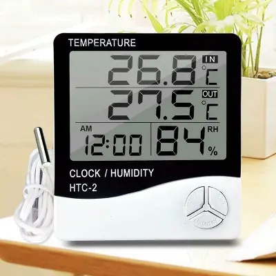 Picture of HTC-2 Digital LCD Thermometer Hygrometer Electronic Temperature Humidity Meter Weather Station Indoor Outdoor Tester Alarm Clock HTC 2 Hygrometer replace HTC-2 HTC-2A Black & White