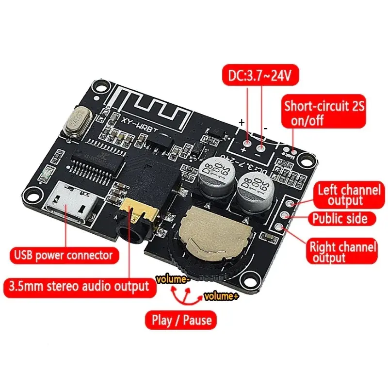 Picture of Bluetooth 5.0 Decoder Stereo mp3 lossless Receiver Board Micro USB Type C Power 3.5mm Audio Output XY-WRBT 