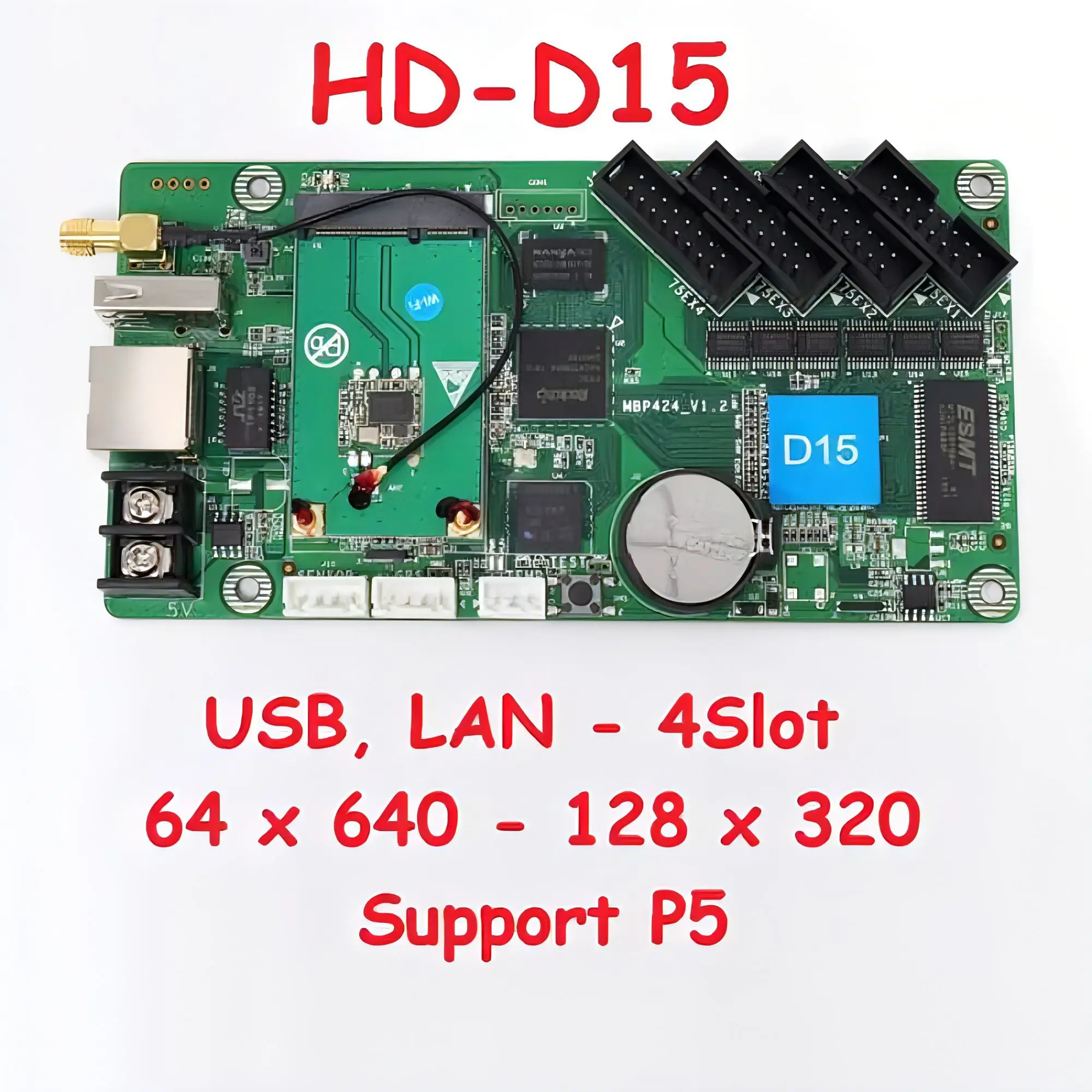 Picture of LED Display Control Card Huidu HD-D15 High performance strip video screen controller 4GB Program Memory 720p Video Play Huidu HD-D15 Attractive Graphic Animation Control range 640x64 support p2 p2.5 P3 P6 rgb full color Green