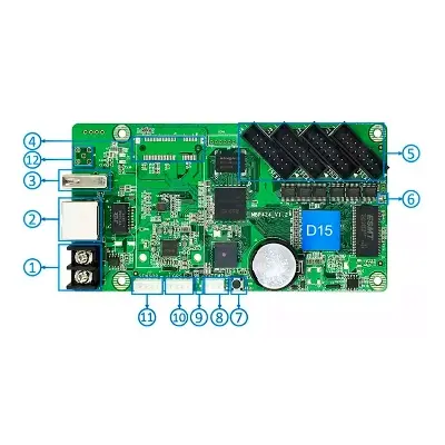 Picture of LED Display Control Card Huidu HD-D15 High performance strip video screen controller 4GB Program Memory 720p Video Play Huidu HD-D15 Attractive Graphic Animation Control range 640x64 support p2 p2.5 P3 P6 rgb full color Green