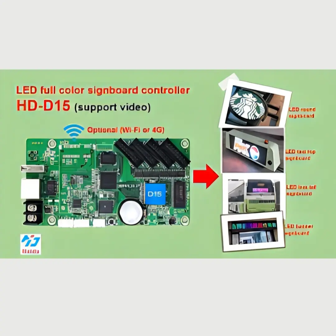 Picture of LED Display Control Card Huidu HD-D15 High performance strip video screen controller 4GB Program Memory 720p Video Play Huidu HD-D15 Attractive Graphic Animation Control range 640x64 support p2 p2.5 P3 P6 rgb full color Green