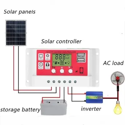Picture of Solar Charge Controller 12V 24V 10A 20A Dual Usb Function Auto Output Regulator Pv Home Battery Charger Lcd Display Digital Pwm Charge Controller 10A 20A Charging And Output - Multimeter 