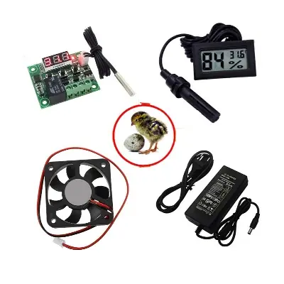 Picture of W1209 + Hygrometer + DC 12V Cooling Fan 4 inch + 12V 5A Adapter Mini Egg Incubator Combo Package for Egg Incubator System XH-M452 XM-18 HTC-2 W1209 Hygrometers Cooling Fan Adapter