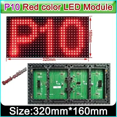 Picture of P10 Single Color Red Green Blue Yellow White LED Module smd 32x16 Pixel 320x160 mm Size 12x6 inch for LED Messeges display Scrolling Text led signboard 