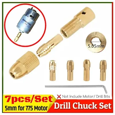 Picture of Small Drill Chuck Set 5mm Electric Motor Drill Chuck Micro-Twist Drill Chuck Tool Set 0.5-3.0mm drill collet for 775 DC Motor 5mm Golden