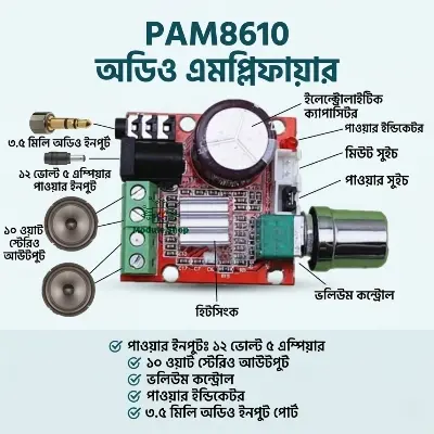 Picture of PAM8610 Volume Control Audio Amplifier 2x15W Stereo Similar TDA2030 XH-M139 