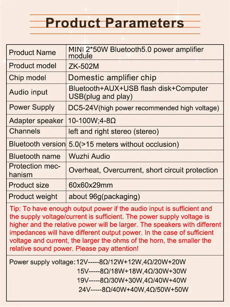 Picture of ZK-502M 50W+50W Mini BT-Compatible 5.0 Power Audio Amplifier Board Stereo Music Amplificad Module Home Theate Black