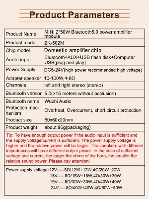 Picture of ZK-502M 50W+50W Mini BT-Compatible 5.0 Power Audio Amplifier Board Stereo Music Amplificad Module Home Theate Black