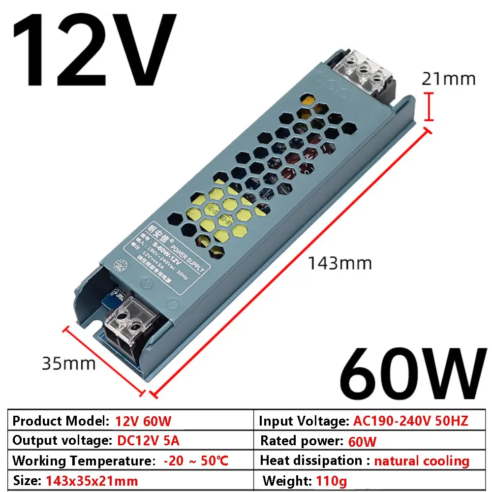 Picture of 12V 5A 60W SMPS Power Supply lighting Transformer For Tec1-12706 775 Motor 775 Water Pump LED Strip light CCTV Camera W1209 XH-M452 