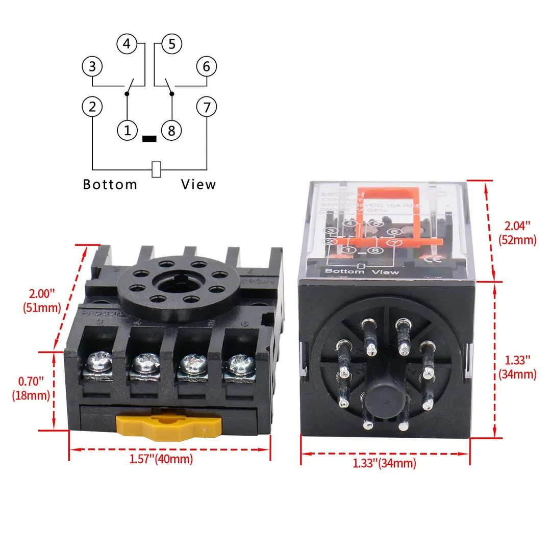 Picture of MK2P-1 10A 250V AC Mini Electromagnetic Relay with 8 Pin Round Base General Purpose Relay Coil Voltage AC 220V 2 pole 8 Pin Round Use for Household and Industrial Replace Finder Relay 