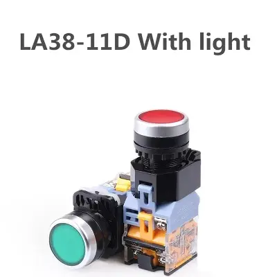 Picture of LA38-11D Automatic Push button Momentary Self-Reset ON OFF Push Button Switch 22mm 1NO 1NC with AC 220V LED Indicator Lamp Used GMC-22 Finder MK2P-1 Relay Make DOL Starter 