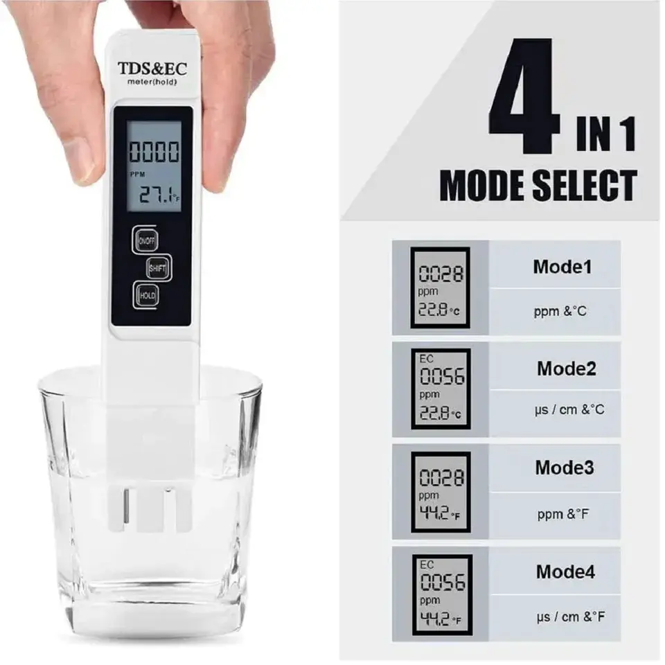 Picture of TDS EC Meat Temperature Tester Pen 3 In 1 Function Conductivity Water quality measurement equipment TDS and EC examiner 0-5000PPM 