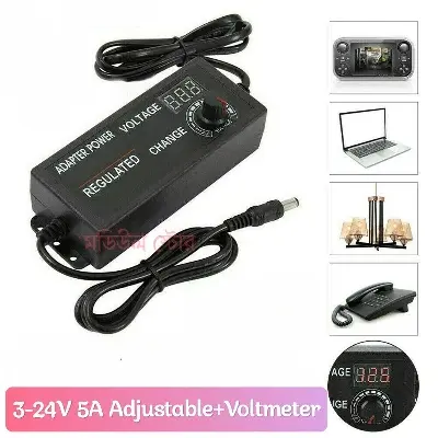 Picture of Adjustable DC 3V~24V 5A Power Adapter with LED Voltmeter 775 Motor Power Supply AC 220V to DC 3V-24V Lighting Power Supply for LED Light RS775 775 DC Motor Audio Amplifier - Multi Plug - Multi Plug Black