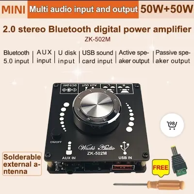 Picture of ZK-502M MINI Bluetooth 5.0 Power Audio Amplifier board 50WX2 Stereo AMP Amplificador Home Theater AUX USB Black