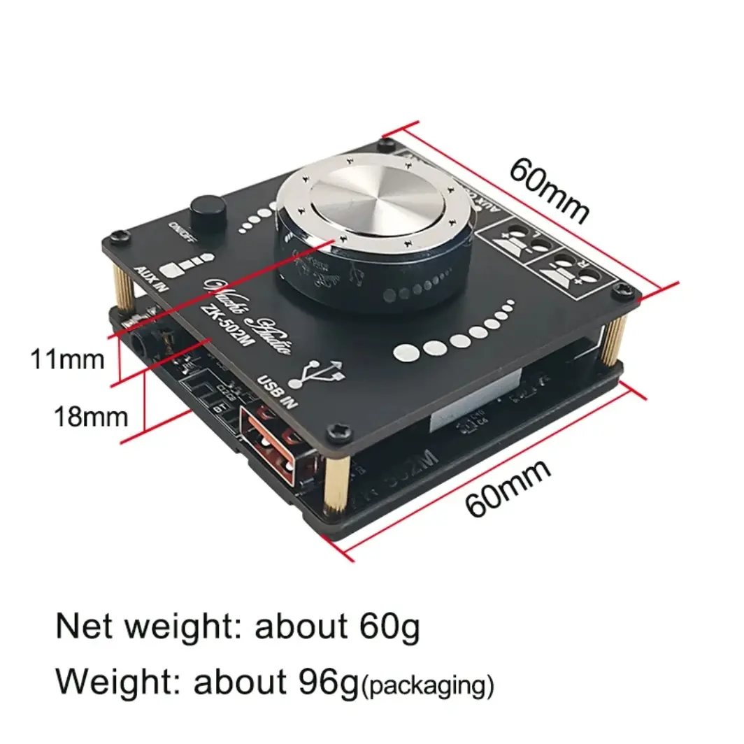 Picture of ZK-502M MINI Bluetooth 5.0 Power Audio Amplifier board 50WX2 Stereo AMP Amplificador Home Theater AUX USB Black