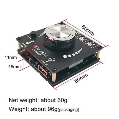 Picture of ZK-502M MINI Bluetooth 5.0 Power Audio Amplifier board 50WX2 Stereo AMP Amplificador Home Theater AUX USB Black