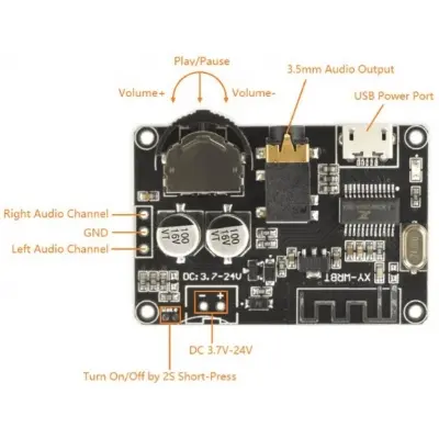 Picture of XY-WRBT Bluetooth 5.0 Stereo Audio Receiver board connect to XH-M139 TDA2030 for Quality Sonund 