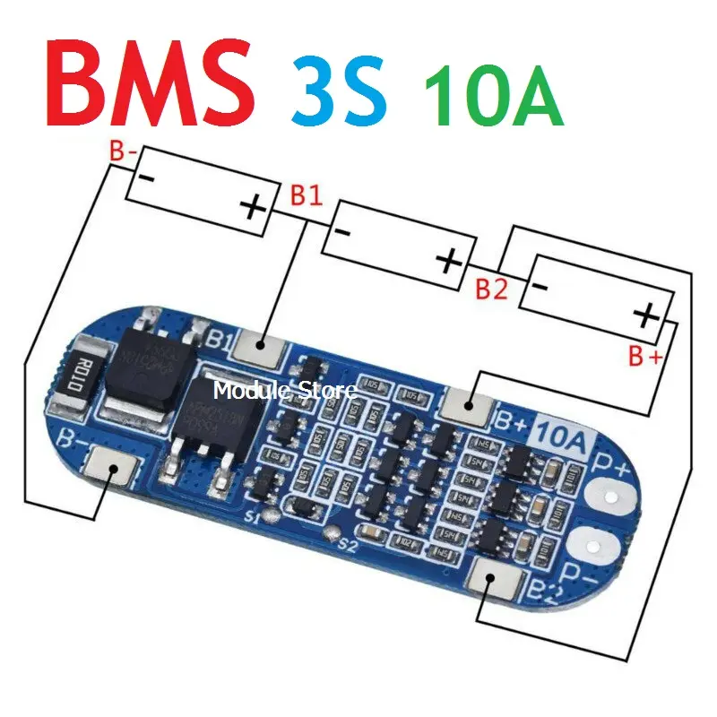 Picture of BMS 3S 10A 12.6V 3x18650 Lithium Battery Charger Protection Board Li-ion Charging Module for Wifi Router DIY Drill 