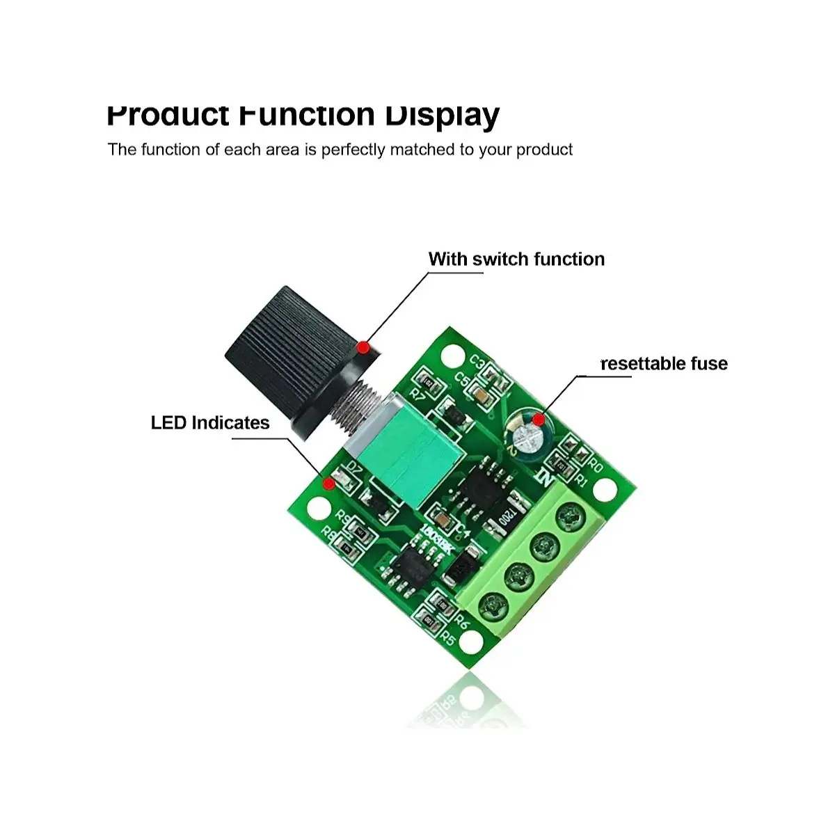 Picture of Mini DC Motor PWM Speed Controller Module Speed Control Switch LED Dimmer 