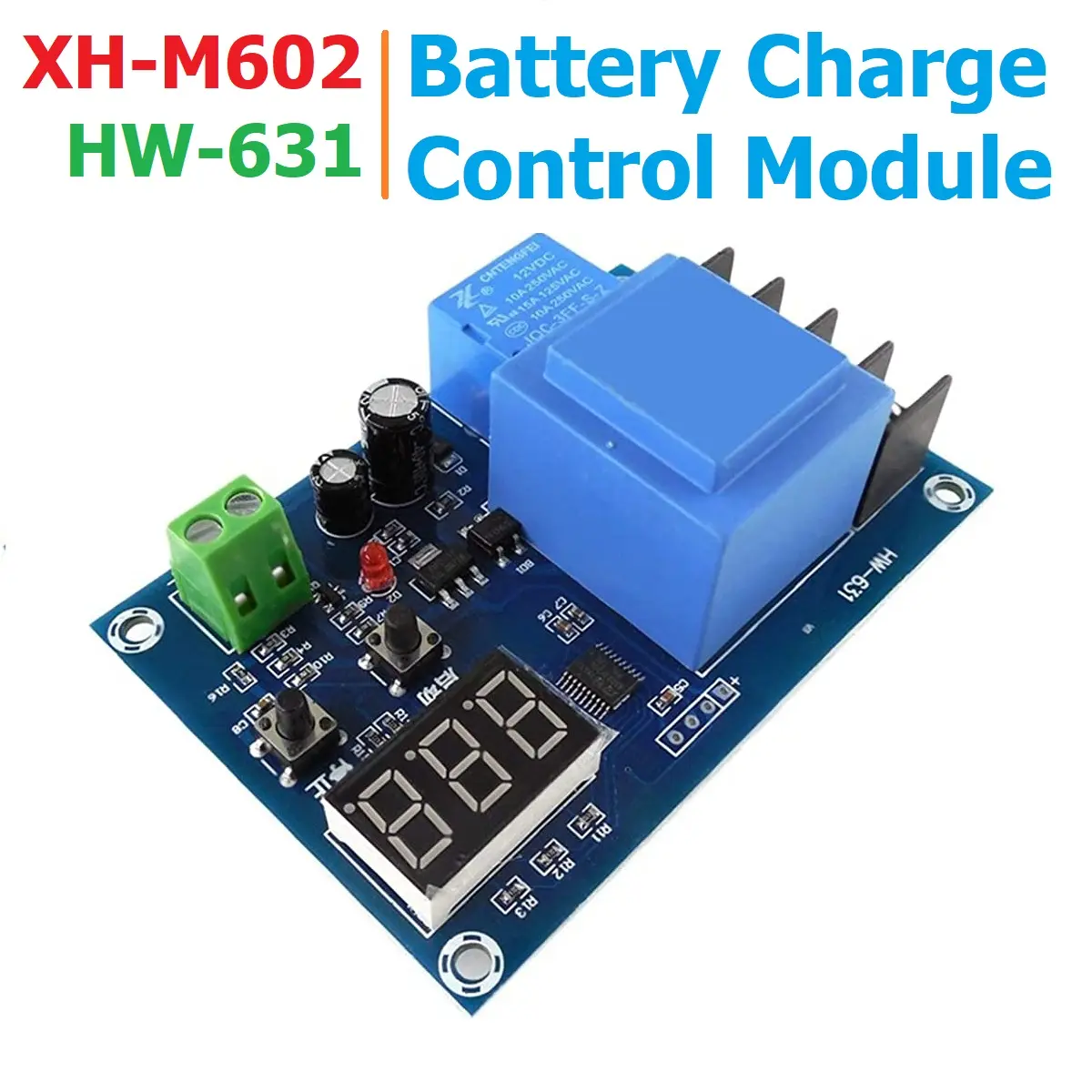 Picture of HW-631 Digital Control Battery Charging Control Module AC 220V Lithium Storage Battery Switch Protection Board for 3.7V to 120V DC Blue