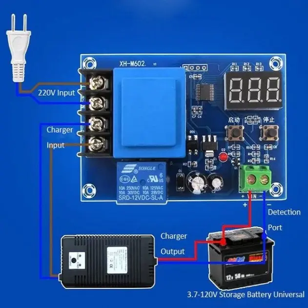 Picture of HW-631 Digital Control Battery Charging Control Module AC 220V Lithium Storage Battery Switch Protection Board for 3.7V to 120V DC Blue