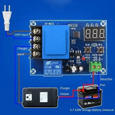 Picture of HW-631 Digital Control Battery Charging Control Module AC 220V Lithium Storage Battery Switch Protection Board for 3.7V to 120V DC Blue