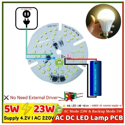 Picture of Emergency Lamp Plate AC DC Backup Lamp Plate Connect AC 220V and 3.7V Battery 
