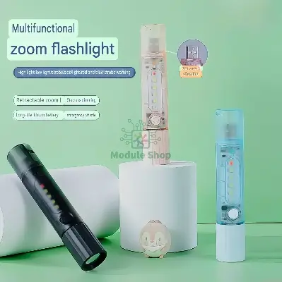 Picture of Multifunctional Powerful LED Torch High-Intensity Flashlight with Telescopic Zoom USB Rechargeable Portable Flashing Brigantines Control Red Blue Traffic Signal Functionfor Home Use, Emergency Use and Students 
