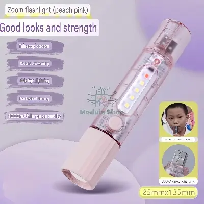Picture of Multifunctional Powerful LED Torch High-Intensity Flashlight with Telescopic Zoom USB Rechargeable Portable Flashing Brigantines Control Red Blue Traffic Signal Functionfor Home Use, Emergency Use and Students 
