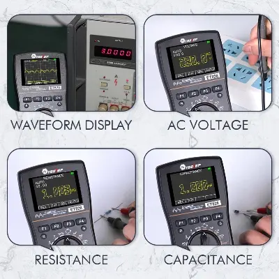 Picture of Digital Oscilloscope Multimeter Current Voltage Capacitance Resistance Frequency Tester Analog Bar Graph Data Waveform Display 20KHZ Bandwidth Auto Range Backlight ET828 