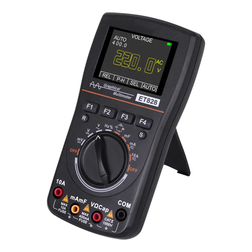 Picture of Digital Oscilloscope Multimeter Current Voltage Capacitance Resistance Frequency Tester Analog Bar Graph Data Waveform Display 20KHZ Bandwidth Auto Range Backlight ET828 