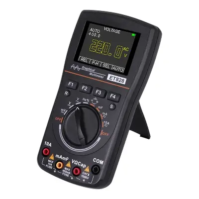 Picture of Digital Oscilloscope Multimeter Current Voltage Capacitance Resistance Frequency Tester Analog Bar Graph Data Waveform Display 20KHZ Bandwidth Auto Range Backlight ET828 