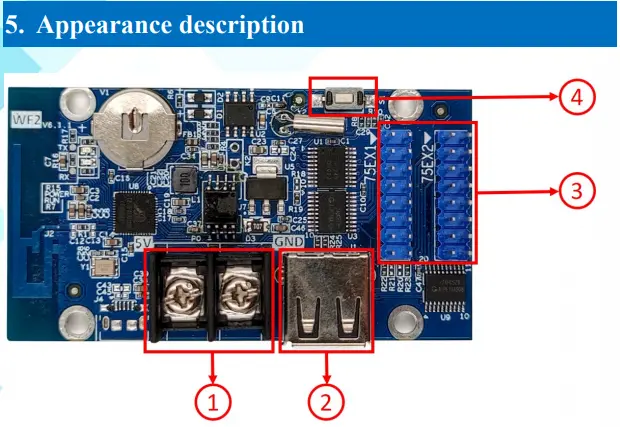 Picture of Huidu HD-WF2 Asynchronous 768W*64H Pixels 2*HUB75 RGB Seven Color Small LED Display WIFI Control Card for P3 P5 P6 P10 RGB LED Panel Equivalent HD-U60-75 HD-U6A RHX-Q4 