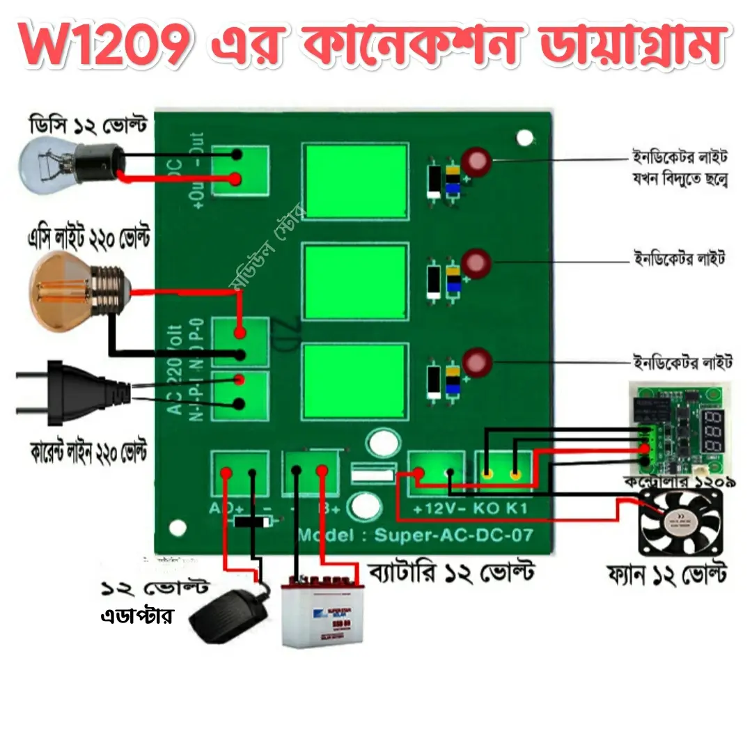 Picture of Incubator AC DC Line Changer W1209 XH-M452 Controller AC DC Chage Over Switch From 12V Battery 