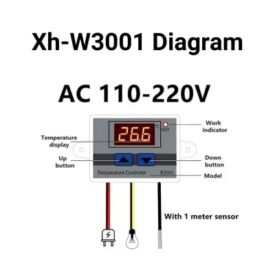 Picture of XH-W3001 Digital Temperature Controller AC 220V Supply 10A OP Current LED Display for Egg Incubator Air Conditions Cooling Heating Sector 